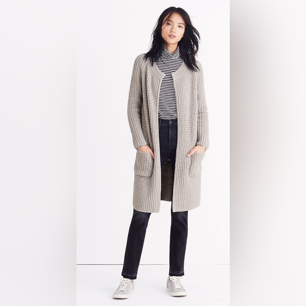 Madewell Wafflestitch Knit Sweater-Coat in Gray Women’s Sz XXS